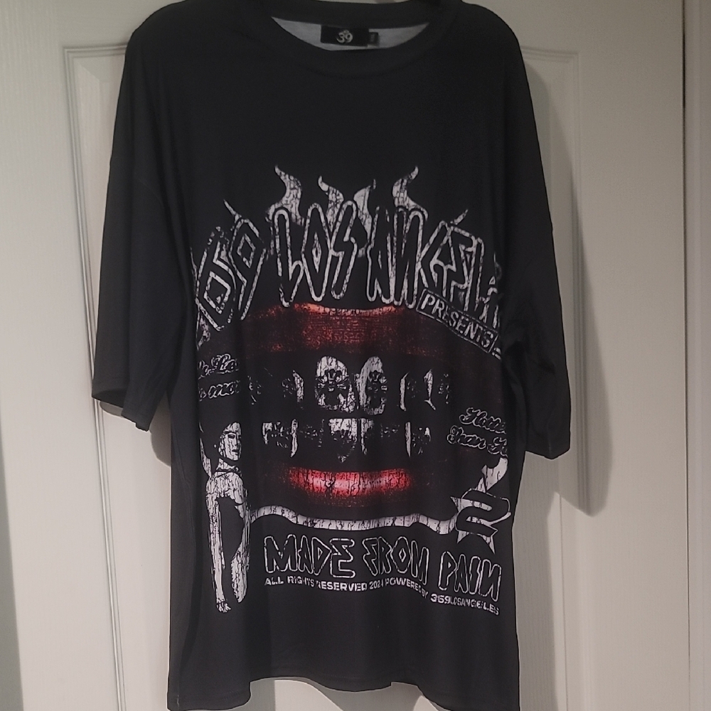 NWOT 369 Mens  LosAngeles Short  Sleeve Black Graphic Men’s Shirt Size XXL